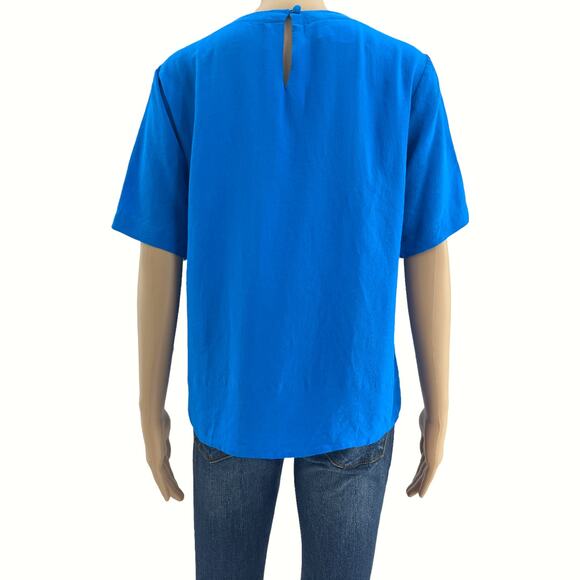 VINTAGE Christie & Jill MEDIUM Blue 100% SILK Short Sleeve Top Shirt Blouse - Picture 4 of 5